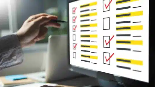 Computer screen displaying a checklist for a business check up exercise